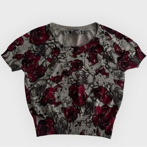 XXI Twist Floral Gray and Red Women's Top